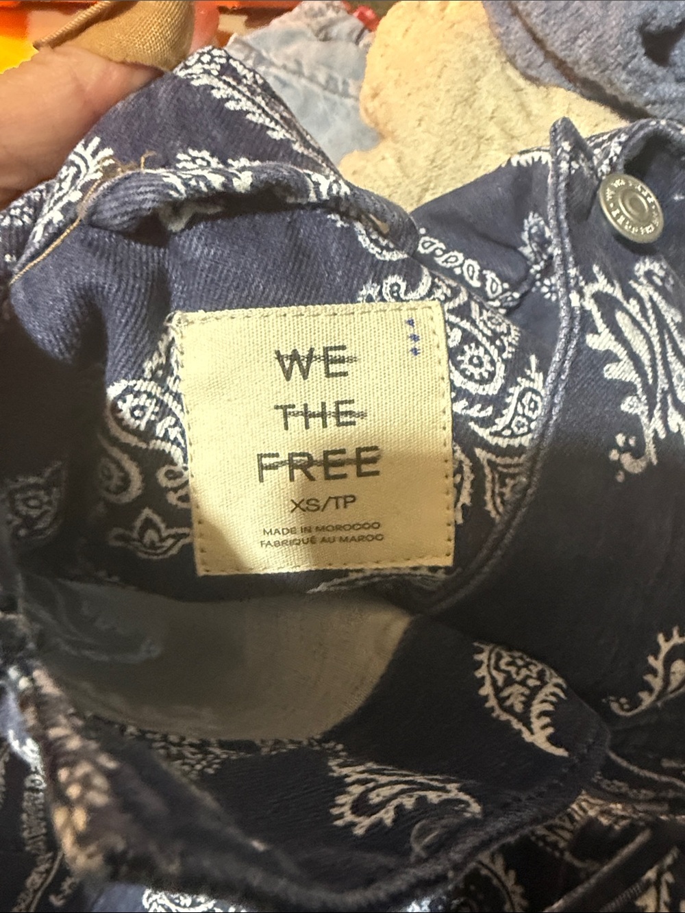 NWOT Free People We the Free Opal Swing Printed Denim Jacket- Navy Combo-Bandana - Picture 7 of 8
